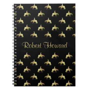 Golden Western Pleasure Horses on Black Notebook