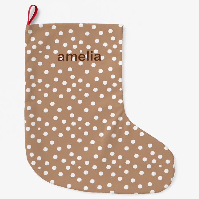 Golden Wheat and White Dots with Name  Large Christmas Stocking (Front)