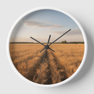 Golden Wheat Field Wall Clock – Countryside Nature