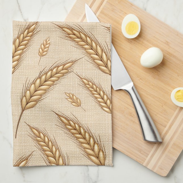 Golden Wheat Harvest Pattern Tea Towel (Quarter Fold)