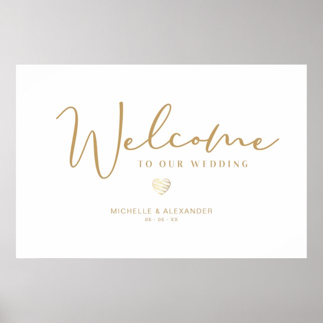Golden While Whimsical Welcome Guests Wedding Poster (Front)