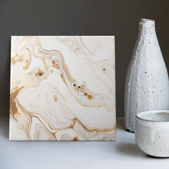 Golden Whirl Faux Marble Dynamic Fluid Pattern Ceramic Tile (Creator Uploaded)