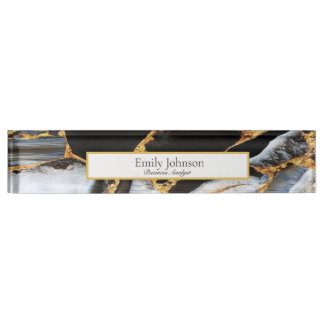 golden ,white and black marble nameplate