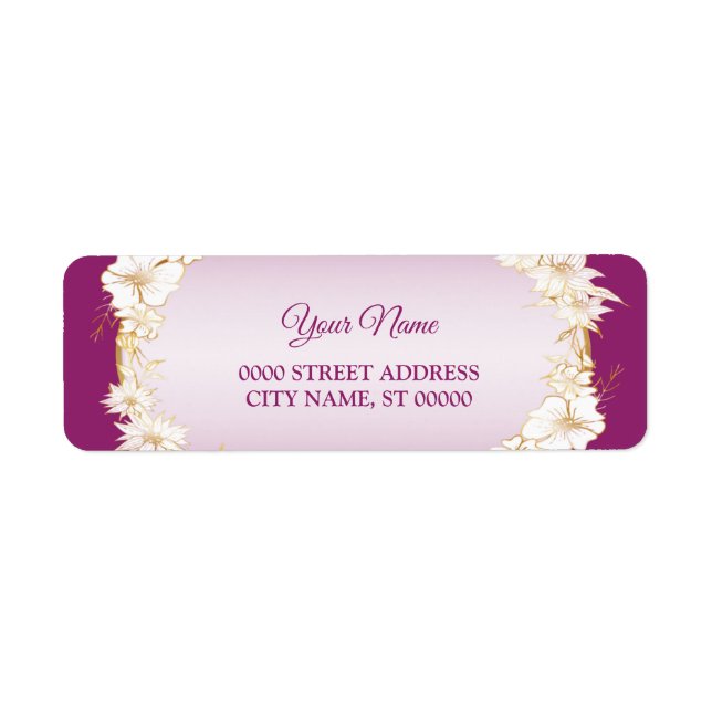 Golden White Floral Pink Wedding Return Address Label (Front)