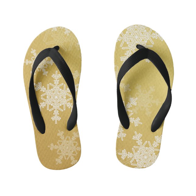 Golden White Snowflakes Minimalist Christmas Kid's Thongs (Footbed)