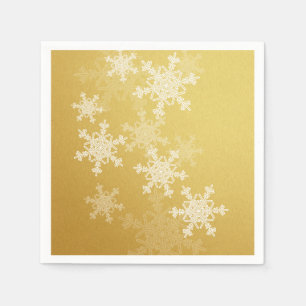 Golden White Snowflakes Minimalist Christmas Napkin