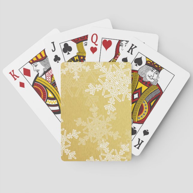 Golden White Snowflakes Minimalist Christmas Poker Playing Cards (Back)