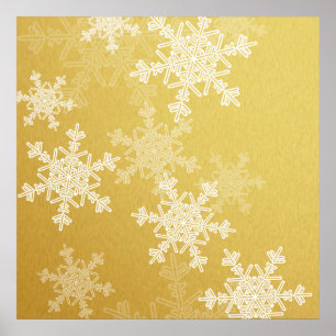 Golden White Snowflakes Minimalist Christmas Poster