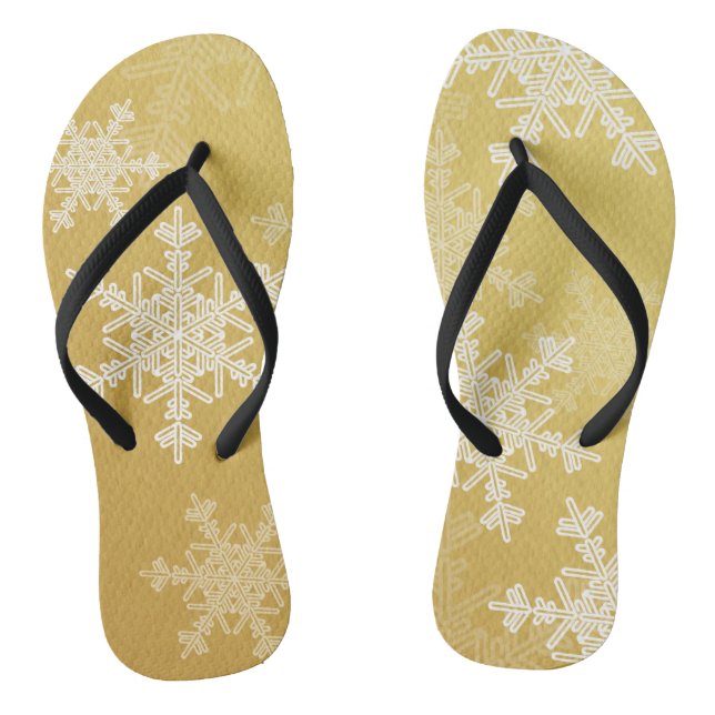 Golden White Snowflakes Minimalist Christmas Thongs (Footbed)
