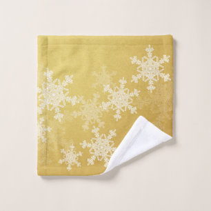 Golden White Snowflakes Minimalist Christmas Wash Cloth