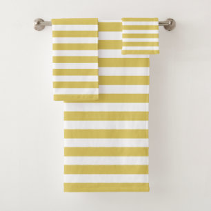 Golden & White Striped Bath Towel Set
