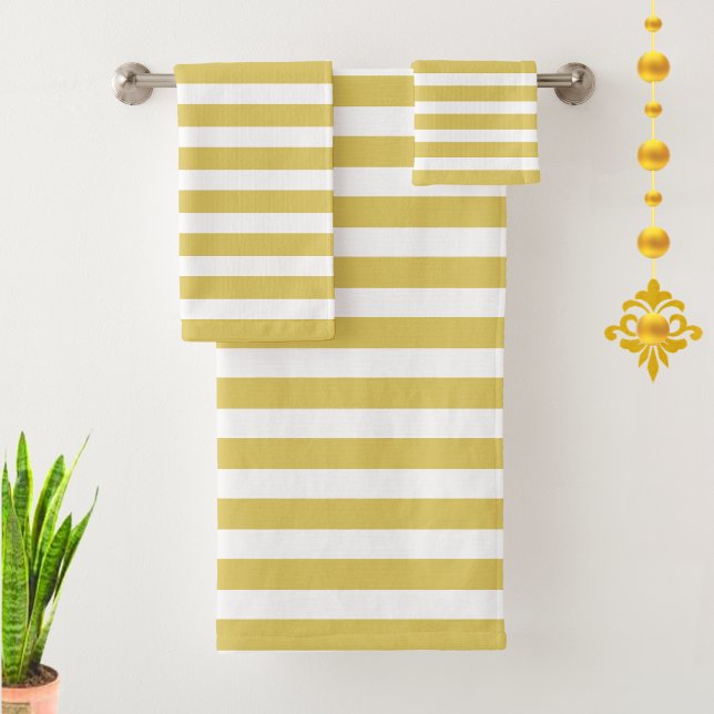 Golden & White Striped Bath Towel Set (Creator Uploaded)