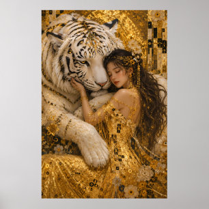 Golden White Tiger Royal Fantasy Art Poster