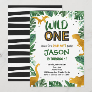 Golden Wild One Dinosaur 1st Birthday Invitation