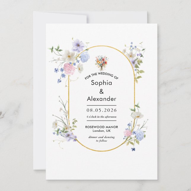 Golden Wildflower Meadow Wedding Invitation (Front)