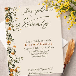  Golden Wildflower Named Photo Seventieth Birthday Invitation