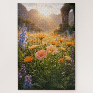 Golden Wildflowers at Sunrise – Cinematic Floral Jigsaw Puzzle