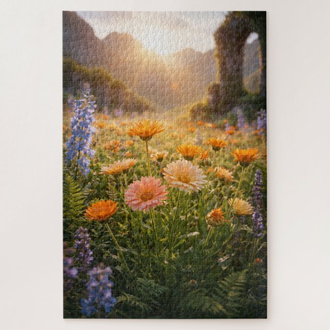 Golden Wildflowers at Sunrise – Cinematic Floral Jigsaw Puzzle (Vertical)