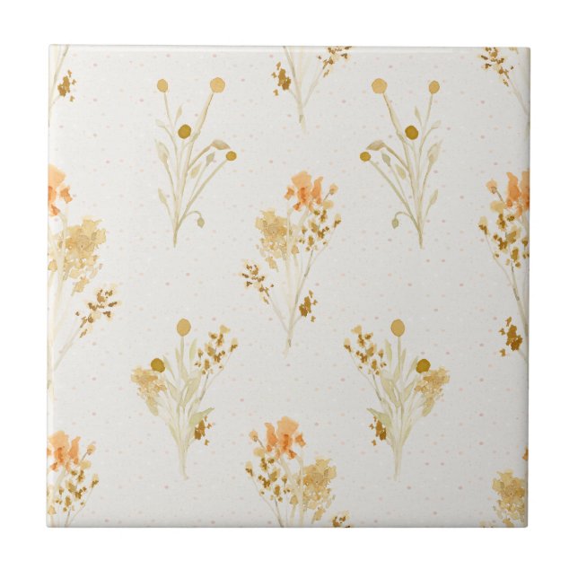 Golden Wildflowers Speckle Ceramic Tile (Front)