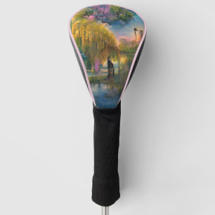 Golden Willow tree at sunset by the pond Golf Head Cover
