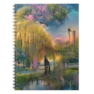 Golden Willow tree at sunset by the pond Notebook