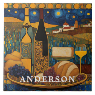 Golden Wine Glass Still Life  Ceramic Tile