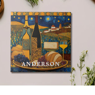 Golden Wine Glass Still Life  Ceramic Tile