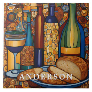 Golden Wine Glass Still Life  Ceramic Tile