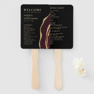 Golden wine red agate wedding program Set of Fans