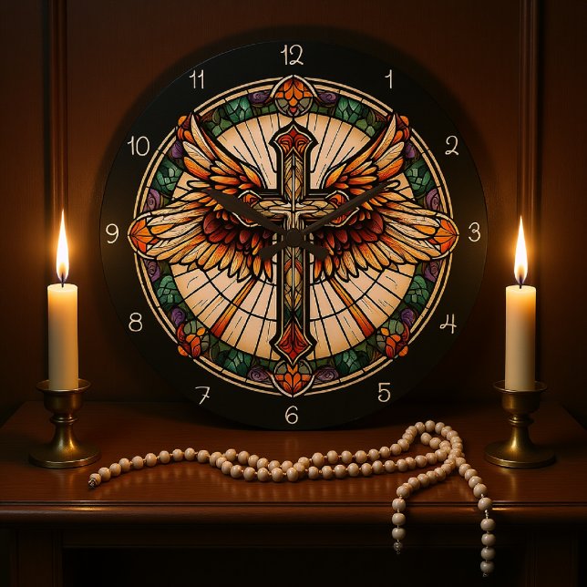 Golden Winged Cross  Large Clock (Creator Uploaded)