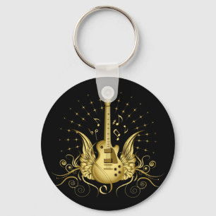 Golden Winged Guitar Key Ring