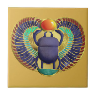 Golden Winged Scarab Ceramic Tile