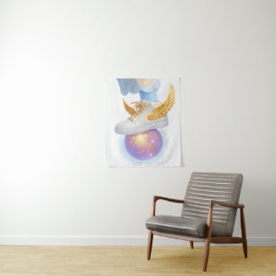 Golden Winged Sneaker on Glowing Orb Tapestry