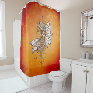 Golden wings and blooming dreams,the magical fairy shower curtain