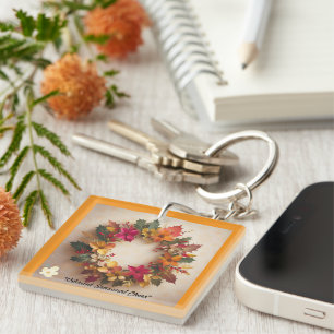 "Golden Winter Flowers" Key Ring
