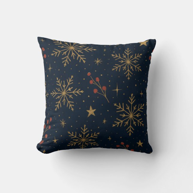 Golden Winter Glow Pattern | Holiday Cushion (Front)