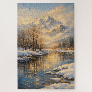 Golden Winter River Serenity – Oil Painting Puzzle