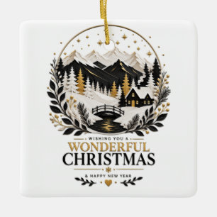 Golden Winter Silhouette 1 Ceramic Ornament
