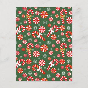 Golden Winter Sweet Snowfall Candy Cane Announcement Postcard