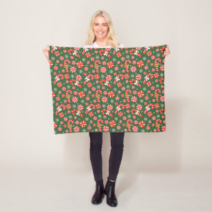Golden Winter Sweet Snowfall Candy Cane Fleece Blanket