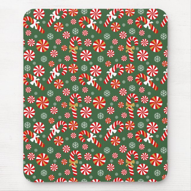 Golden Winter Sweet Snowfall Candy Cane Mouse Pad (Front)