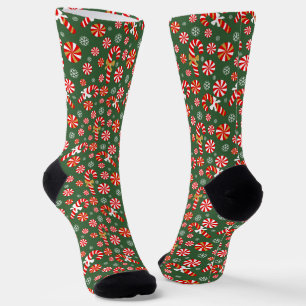 Golden Winter Sweet Snowfall Candy Cane Socks