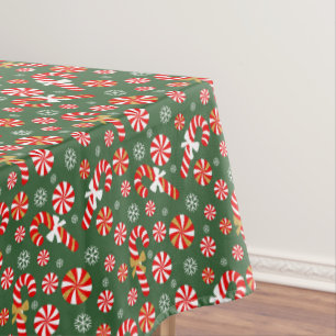 Golden Winter Sweet Snowfall Candy Cane Tablecloth