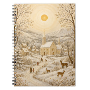 Golden Winter Village Church Landscape Notebook