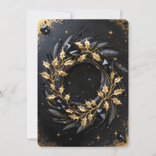 Golden Winter Wreath Holiday Greeting Card