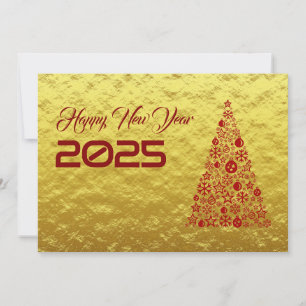 Golden wish card New Year with christmas tree