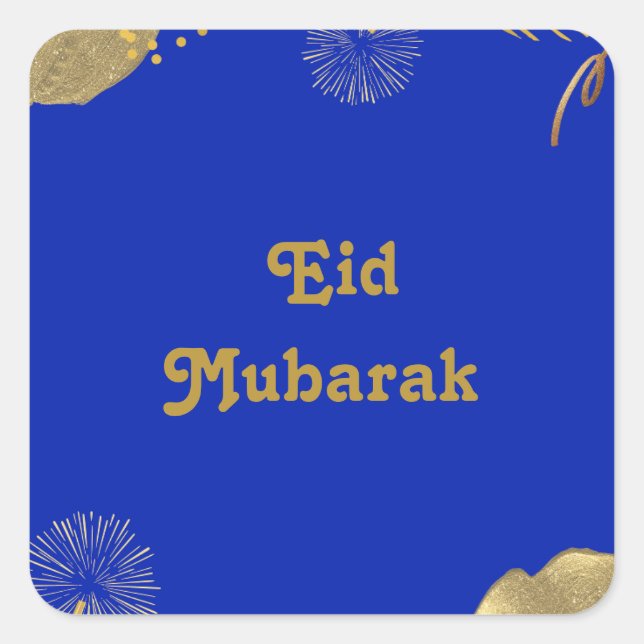 Golden Wishes: Eid Mubarak Blue and Gold 2024  Square Sticker (Front)
