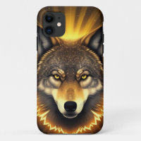 Golden Wolf Face Art Emanating Glowing Energy