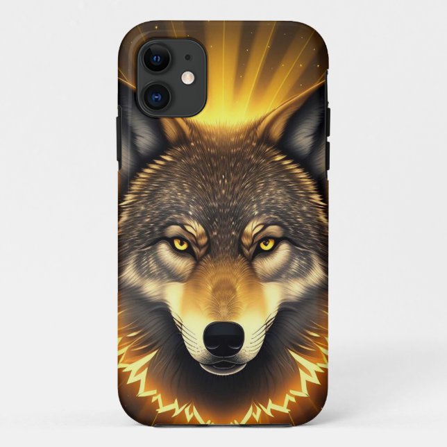 Golden Wolf Face Art Emanating Glowing Energy Case-Mate iPhone Case (Back)