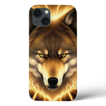 Golden Wolf Face Art Emanating Glowing Energy